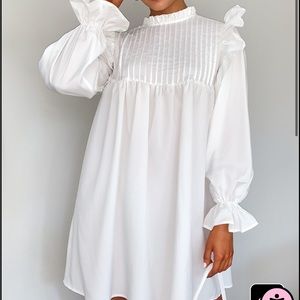 White Ruffle Binding Detail Shirt Dress